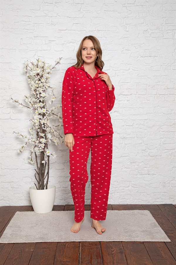 Cansoy Kırmızı Desenli Bayan Pijama Takımı