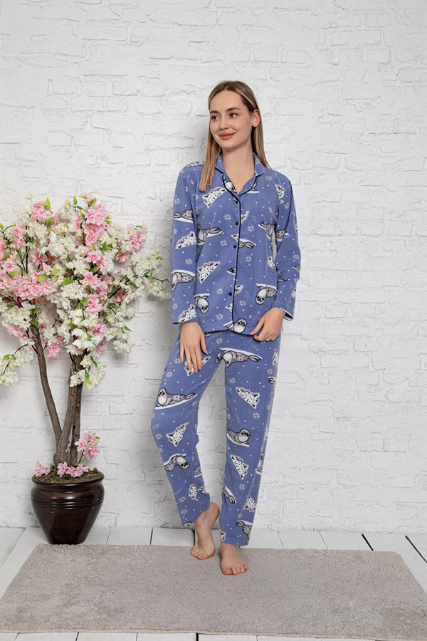 Cansoy Mavi Desenli Bayan Pijama Takımı