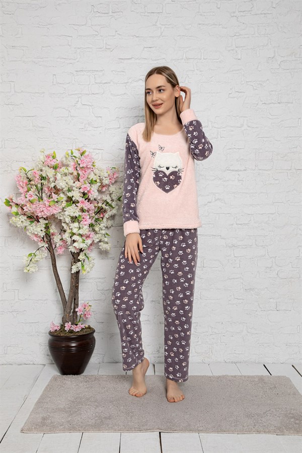 Cansoy Pembe Desenli Bayan Pijama Takımı