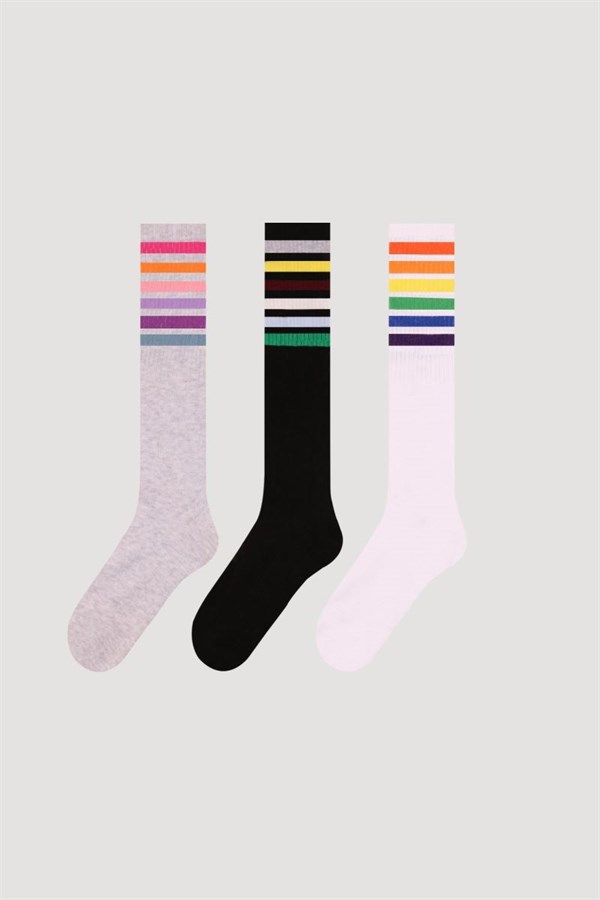 Çember Desenlli Dizaltı 3'lü Çorap
