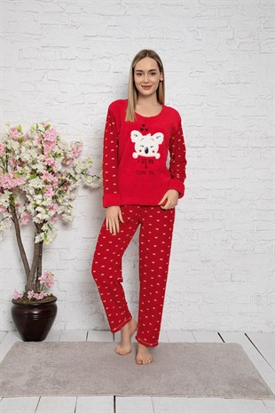 Cansoy Desenli Kırmızı Bayan Pijama Takımı
