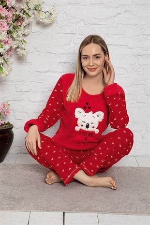 Cansoy Desenli Kırmızı Bayan Pijama Takımı