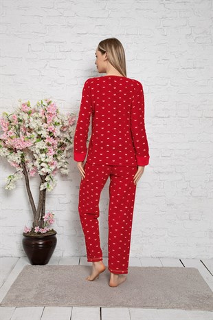 Cansoy Desenli Kırmızı Bayan Pijama Takımı (6054)