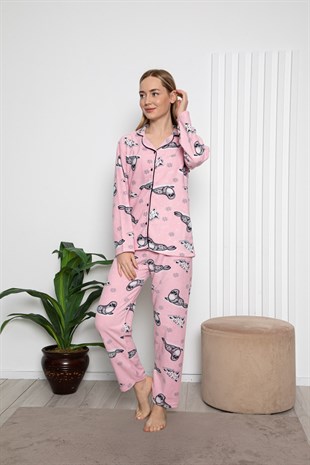 Cansoy Desenli Pembe Bayan Pijama Takımı (6061)