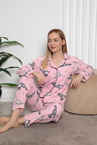 Cansoy Desenli Pembe Bayan Pijama Takımı (6061)