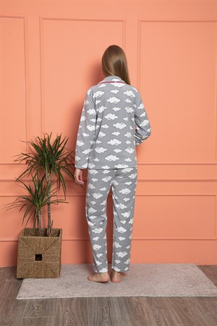 Cansoy Gri Desenli Bayan Pijama Takımı