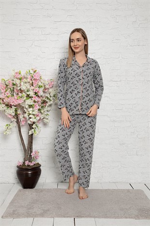 Cansoy Gri Desenli Bayan Pijama Takımı (6058)