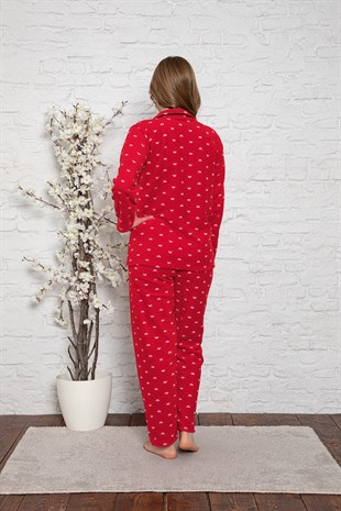 Cansoy Kırmızı Desenli Bayan Pijama Takımı