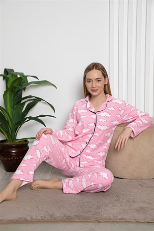 Cansoy Pembe Baskılı Bayan Pijama Takımı (6062)