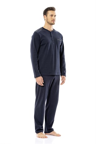 Poleren Uzun Kollu Erkek Lacivert Pijama Takımı