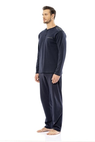 Poleren Uzun Kollu Erkek Lacivert Pijama Takımı